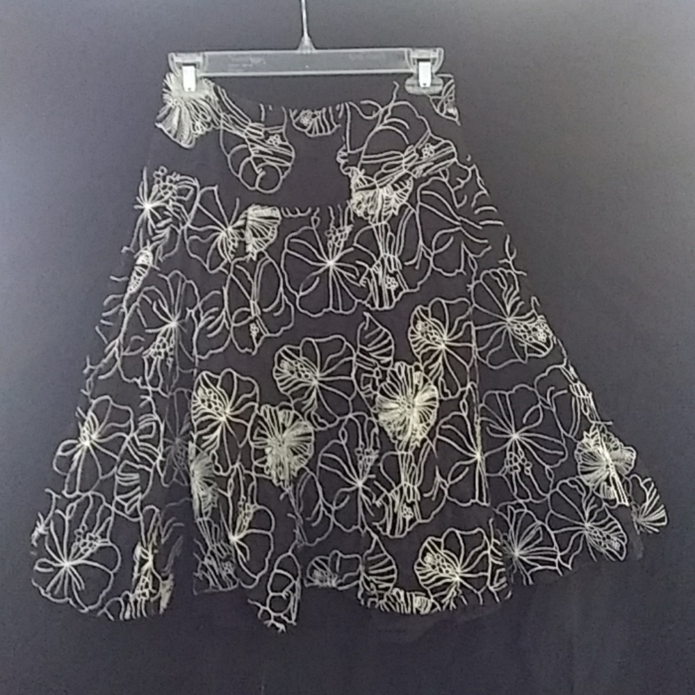 Black and cream floral embroidered A line skirt